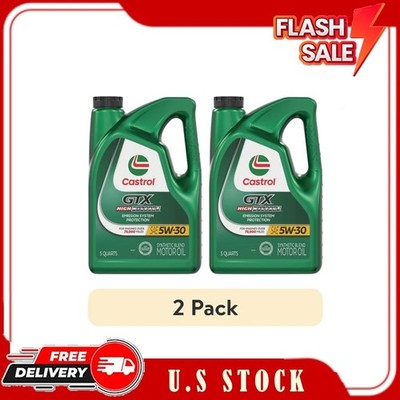 (2 pack) Castrol GTX High Mileage 5W-30 Synthetic Blend Motor Oil, 5 Quarts