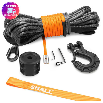 SHALL Windenseil 15m 5T Synthetisch Windenhaken Sicherheitszugschnur Seil
