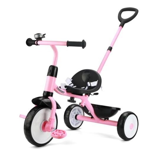  2 in 1 Toddler Tricycle Age 2 3 4 Years Old, Kids Trike with Light Pink