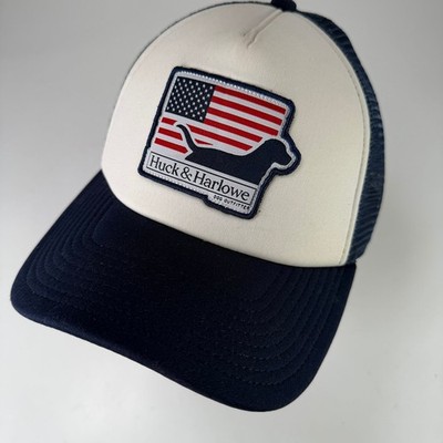 Huck & Harlowe Trucker Cap Snapback Navy Off-White USA Hund Patch