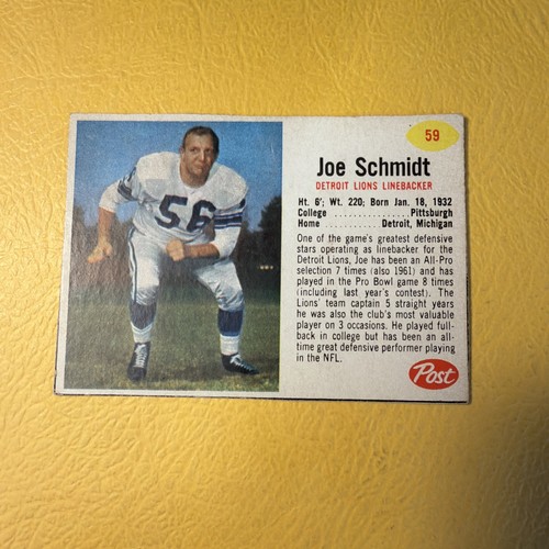 Joe Schmidt #59 1962 Post Cereal card
