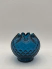 Vintage Fenton Jamestown Blue Polka Dot Optic Glass Crimped Rose Bowl Vase