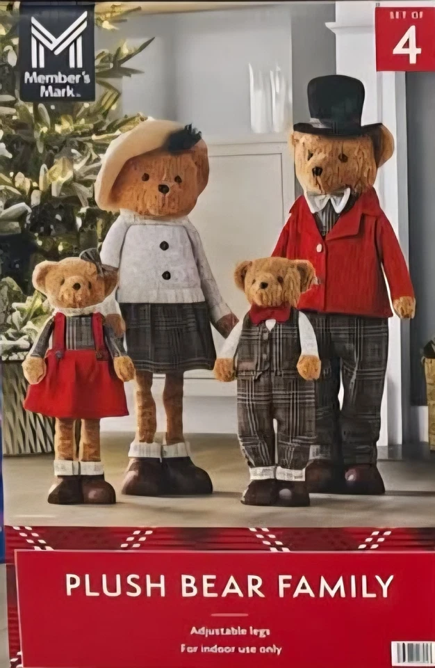 Member's Mark Plush Bear Family Set of 4 Indoor Christmas Decor FastSHIP In Hand - Image 3 of 4