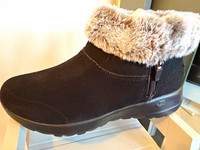 SKECHERS Reggae Fest Willows Black Leather Ankle Bootie Faux Fur Zip UK 3