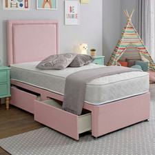 Toddlers Divan Bed Set Plush Velvet Upholstered Drawer Storage 20" Headboard 3FT