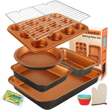 Baking Pans Set 6-Pieces, Non Stick Bakeware Set Stackable, with Cookie Sheet, M