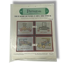 Paragon Needlecraft Cross Stitch Pair of Antique Car Pictures 0663 / 0064 1970s