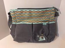 Baby Boom Diaper Bag With Elephant Animal Themed Grey Green Yellow Orange Stripe