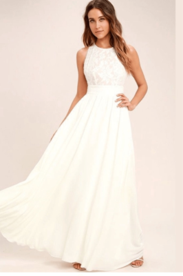 knee length dresses for ladies Marlene White Flared Lace Maxi Dress