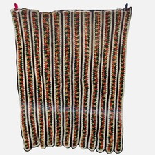 Crochet Afghan Vintage Mile a Minute Stitch 70's 80's Olive Orange Gold 48" x 64