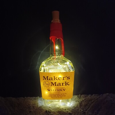 Decorative Liquor Bourbon  Bottle with Battery Cork Fairy Lights'' Makers Mark''