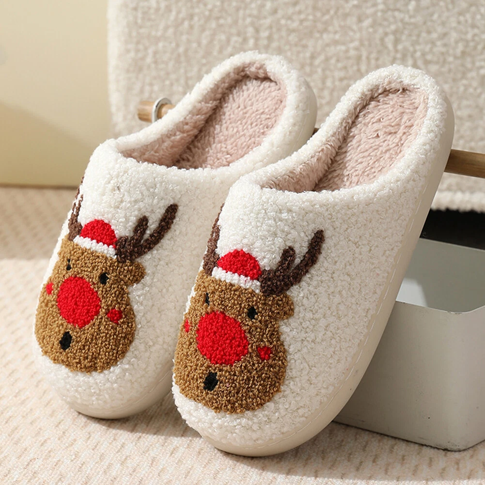 Christmas Deer Slippers Winter Platform Shoes Anti Slip Women Men