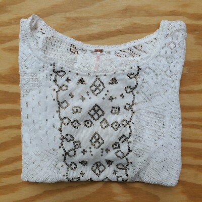 Free People Dress White Mini Crochet Sequence Bodice Short Sleeve Cotton  Small | eBay