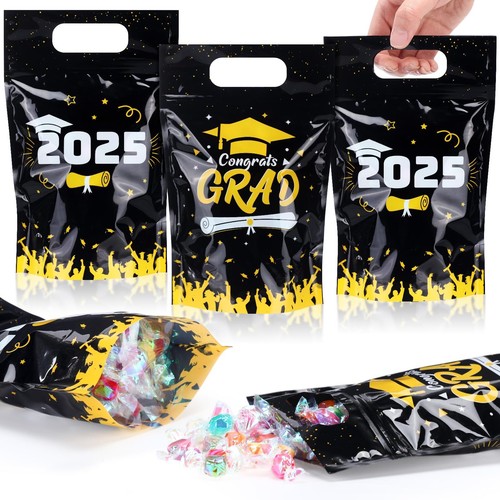50 Pcs Graduation Gift Bags Clear Class of 2025 Sealed Pouches with Handles R...