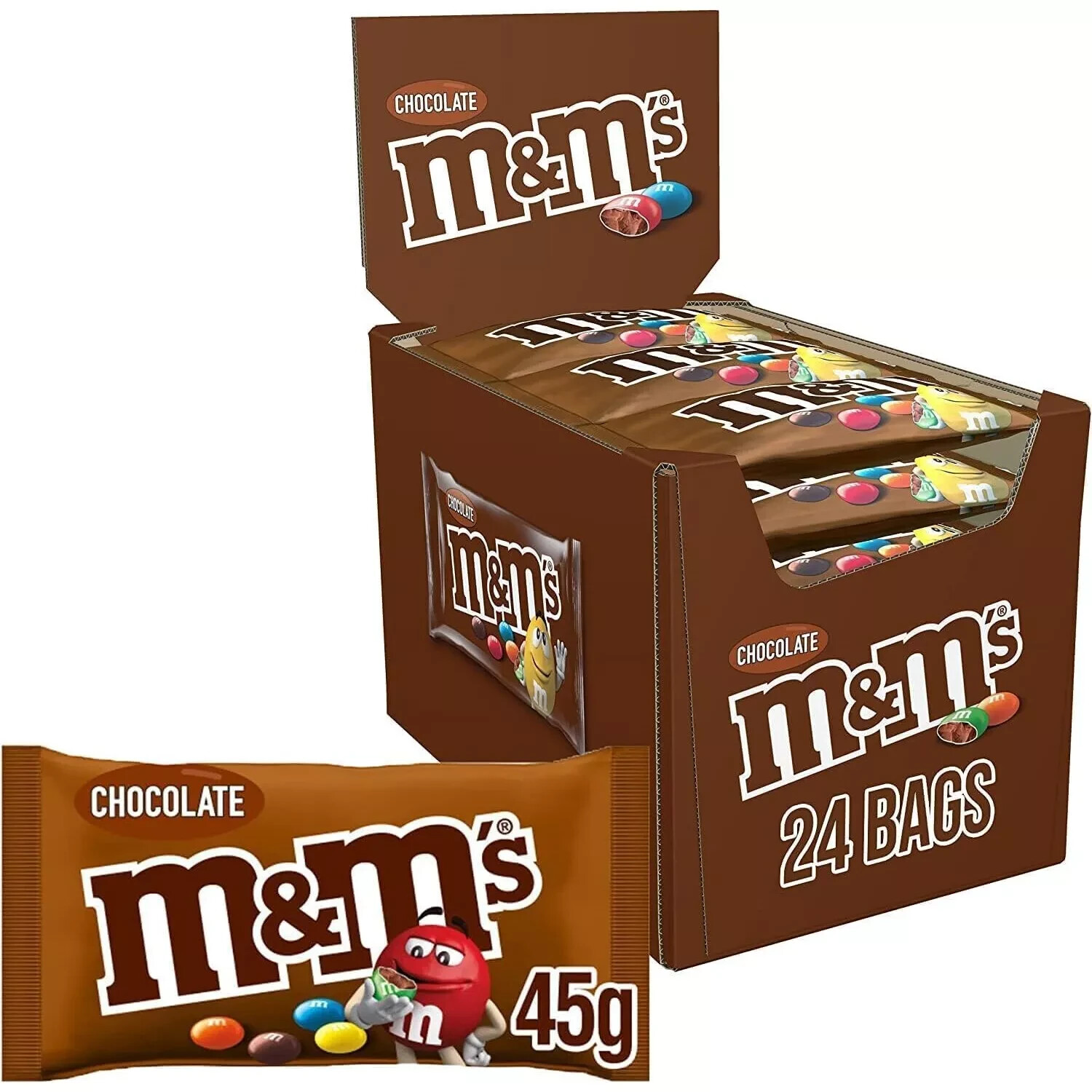 M&M's M and M's Choco Chocolate Bags Pack of 24 x 45gm bags Bulk Box