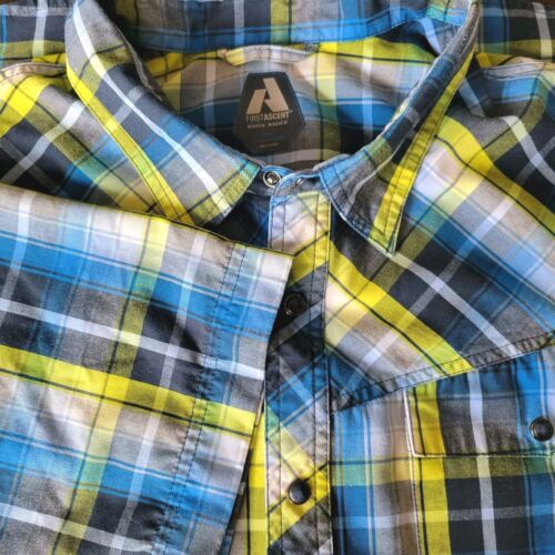 Eddie Bauer First Ascent Pearl Snap Shirt Mens XLT Tall Short Sleeve Blue Plaid - Picture 1 of 8