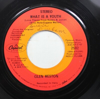 Hear! Soundtrack 45 Glen Weston - What Is A Youth / Farewell Love Scene On Capit