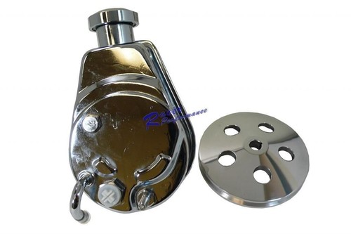 SBC BBC Chevy Chrome Saginaw Power Steering Pump w/ 1 Groove Pulley V8 LWP SWP  - Picture 1 of 2