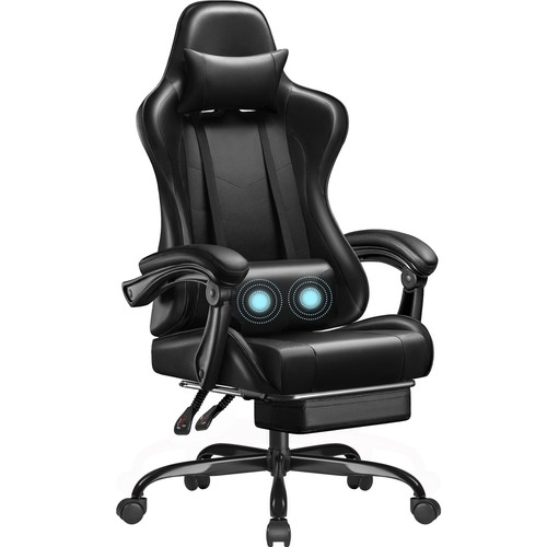 Gaming Chair, Video Game Chair with Footrest and Massage Lumbar Support