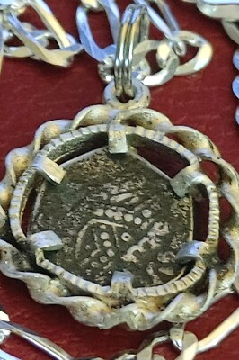 1200's Crusader Minted Half Dirham Silver Coin Pendant W Silver Chain Coa 20mm
