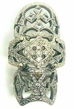 Late Art Deco Design Old European Cut Cubic Zirconia In 925 SS Full Finger Ring