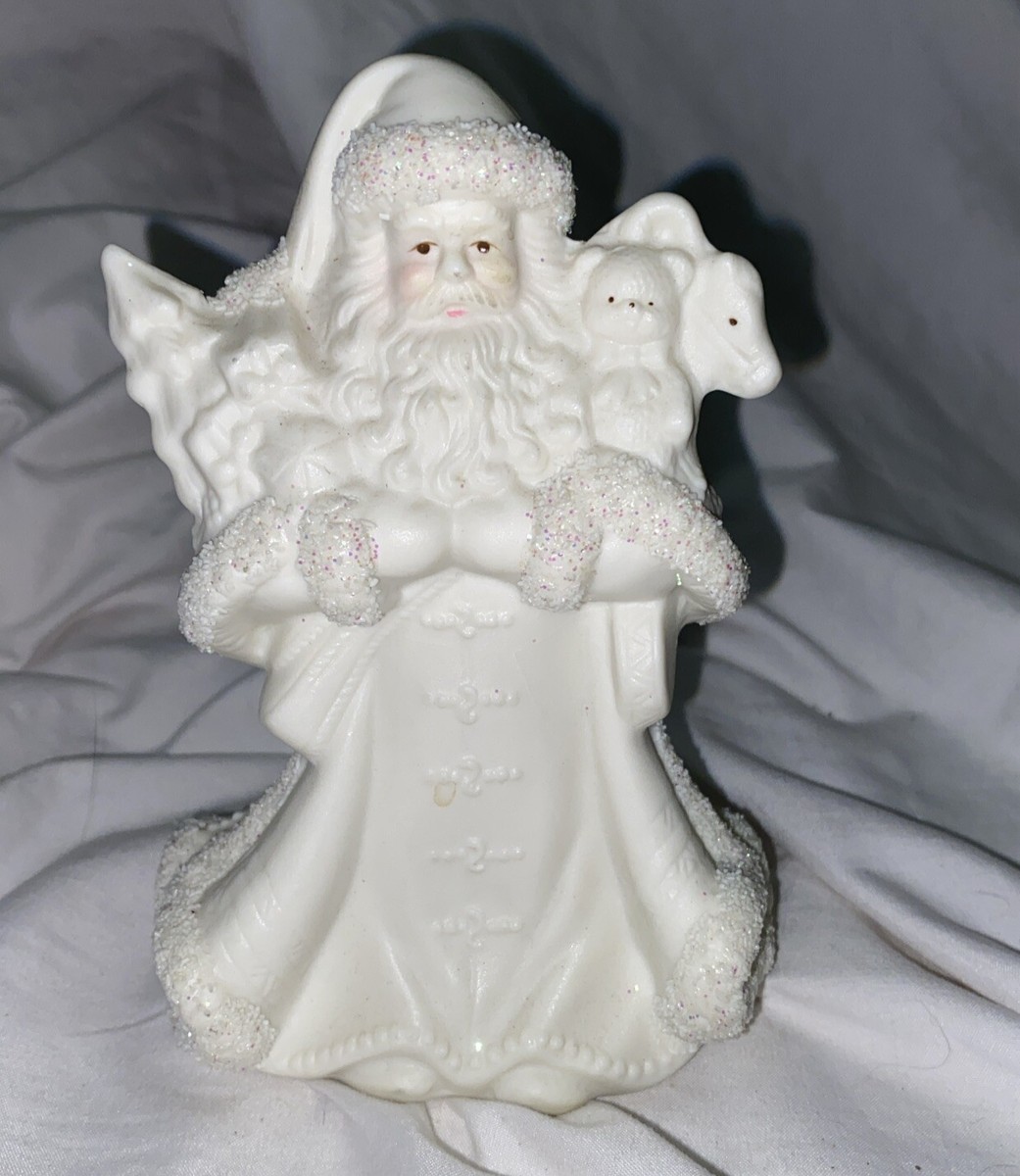 VTG Santa Claus Father Christmas White Sparkle Trim Figurine 6