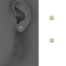 14k Yellow 3mm Star CZ Stamping Prong Stud Earrings - Screw Back