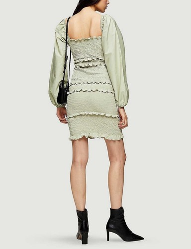 TOPSHOP Shirred Long Sleeve Mini Dress 