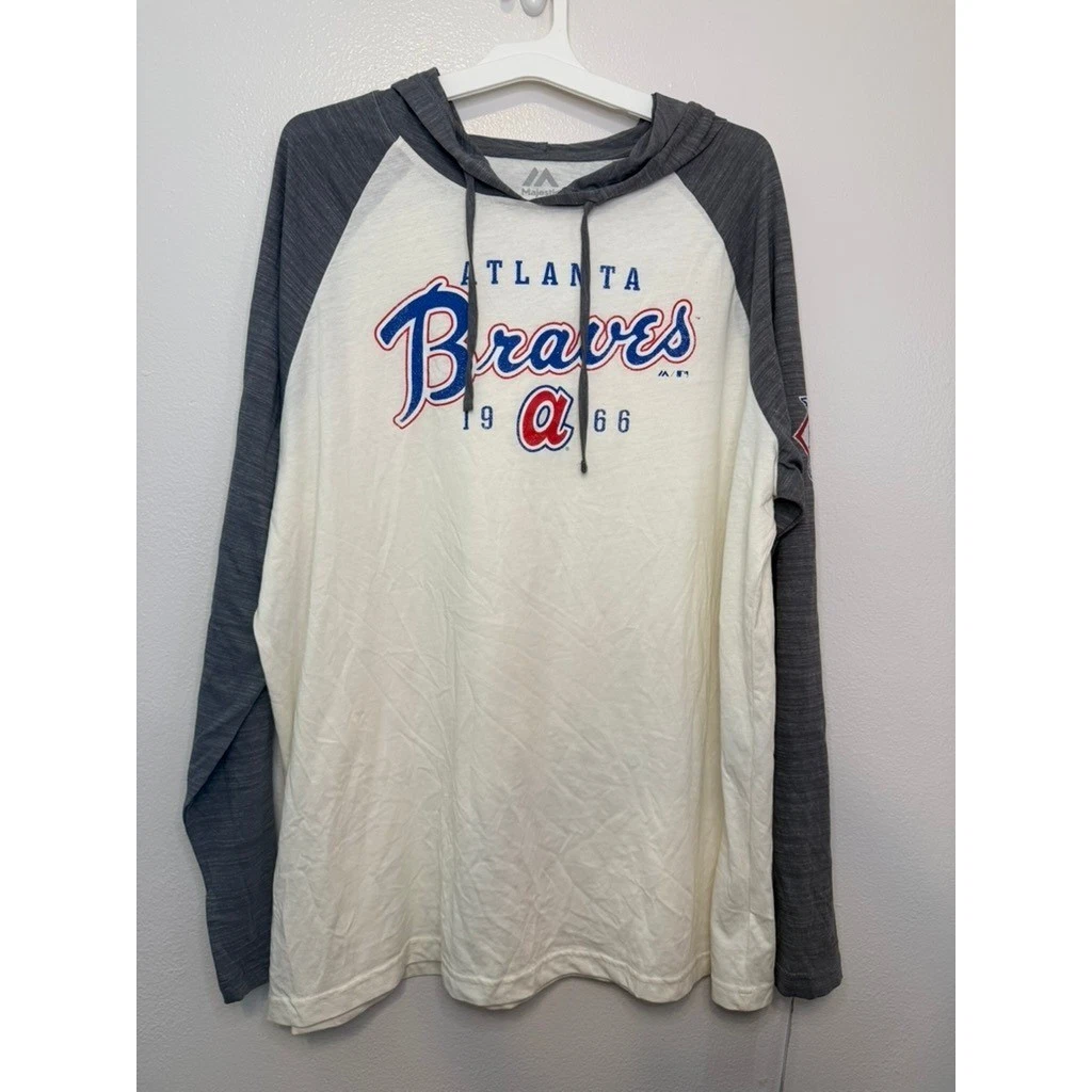 Majestic Atlanta Braves MLB Mens 2XL Raglan Hoodie Shirt Gray White NWT
Opens in a new window or tab