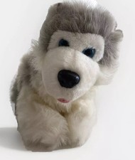 Vintage Husky Dog Plush Grey White Black  Blue Eyes Stuffed Animal Toy