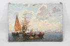 Q91N77- Gustav Adolf van Hees (1862-1927) Painting Fishermen at Venice Signed