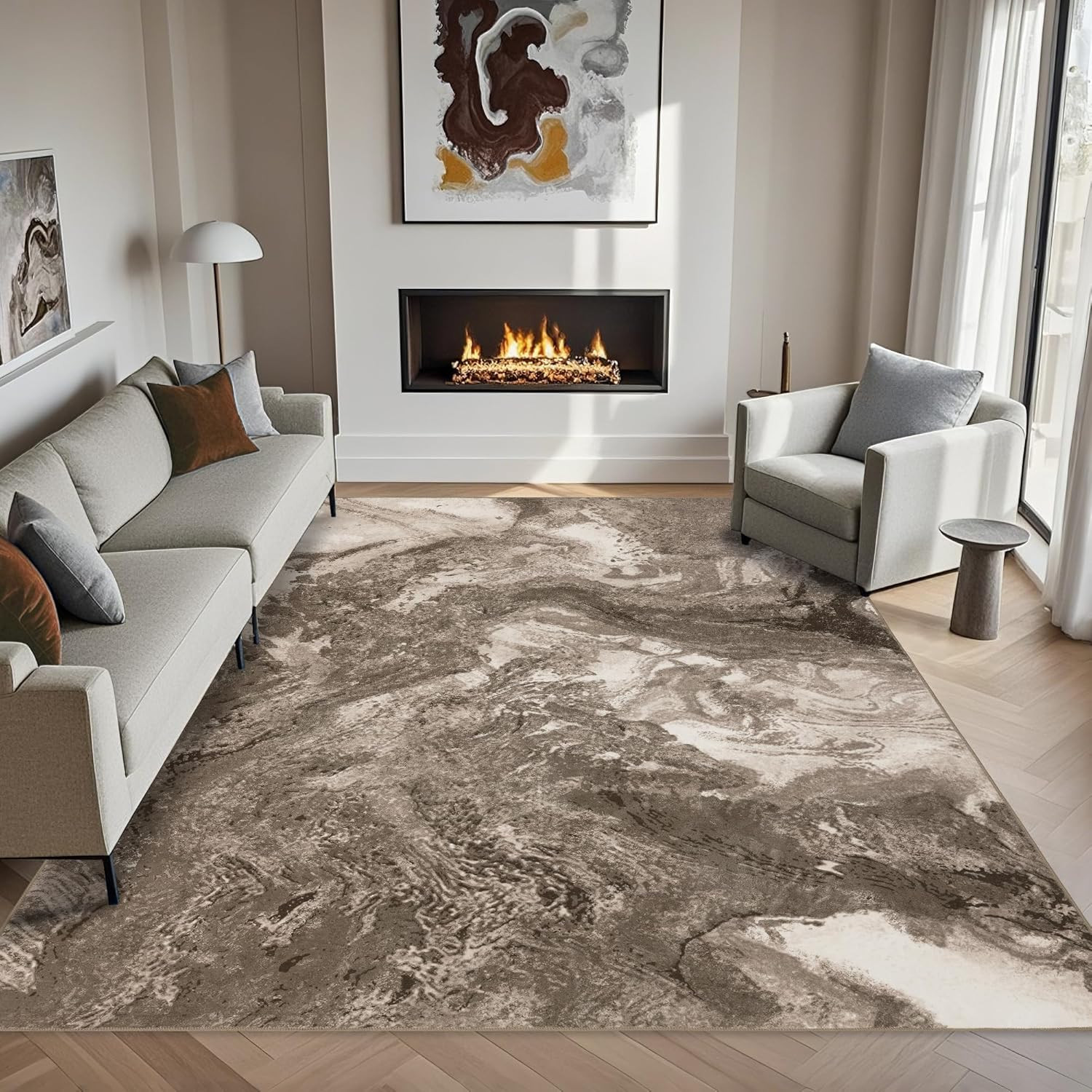 Abstract 5X7 Area Rugs: Modern Washable Rug for Living Room Bedroom Dining Room