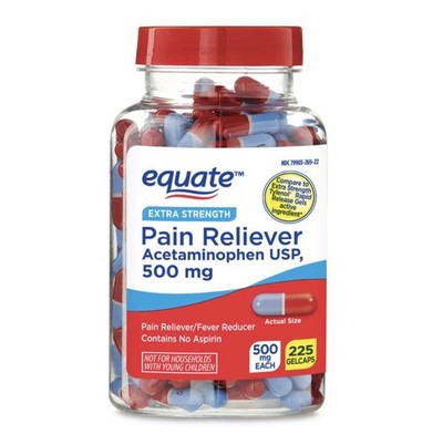 EQUATE 500mg Extra Strength Pain Relief Acetaminophen USP225 GelCaps Exp 10/2027