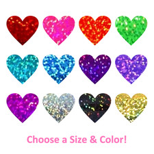 Holographic Sparkle Heart Stickers - 0.2 to 3 inch - Choose a Size and Color