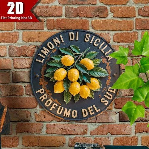 Vintage Sicilian Lemon Country Style Tin Metal Signs Home Décor Wall Art 8x8