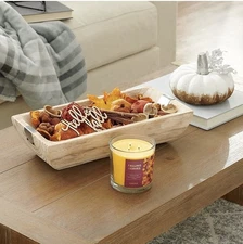 Cream Distressed Wooden Decorative Bowl Rectangular Rustic Home Decor