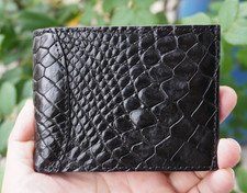 Money Clip Genuine Crocodile Skin Leather Bifold Men's Wallets Real Black D47