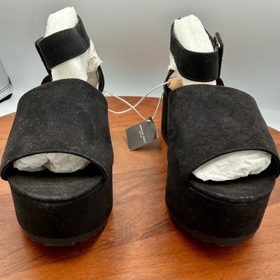 American Eagle Black Faux Suede Chunky Platform Wedge Sandals Womens 7 Grunge
