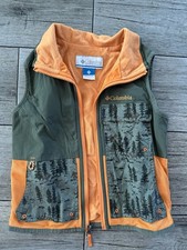 Columbia Vest Boys XS Green/Orange Full Zip Soft Shell Fleece Vest