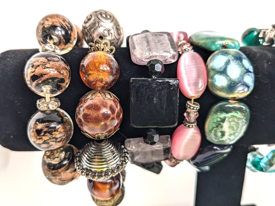 Lote de 11 Pulseras Cuentas Llamativas Arcilla Cerámica Vidrio Multicolor Foto 3 de 4