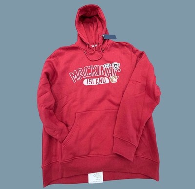 Mackinac Island Hoodie Mens Large Red Camp David Cotton Blend Sweatshirt