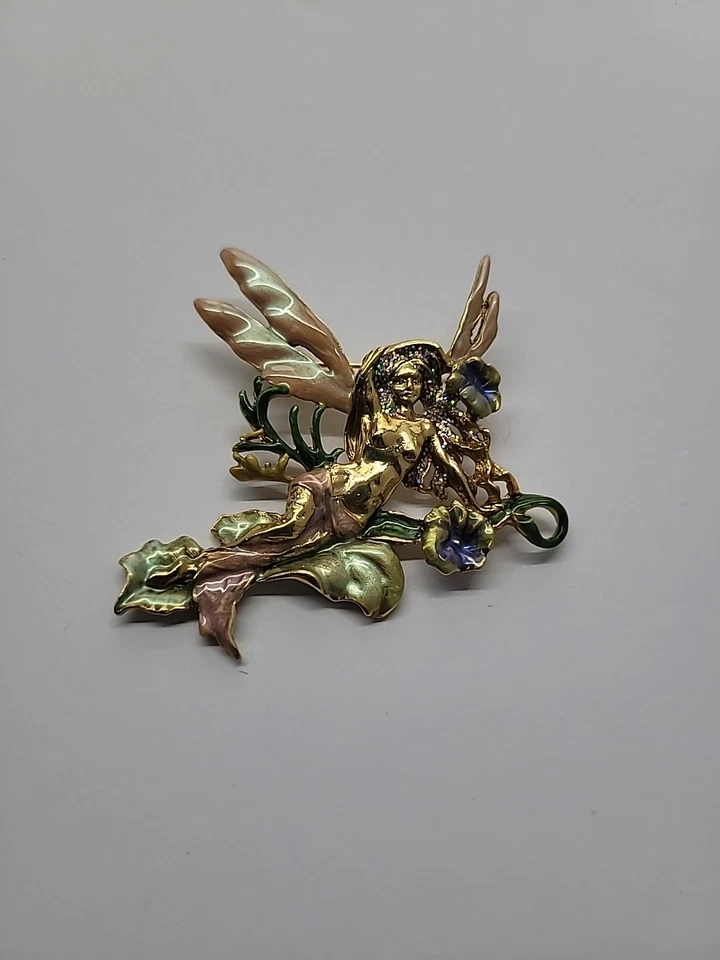 Broche vintage Kirks Folly Woodland Bosque Hada Esmalte Hojas Flores Retirado Foto 2 de 4