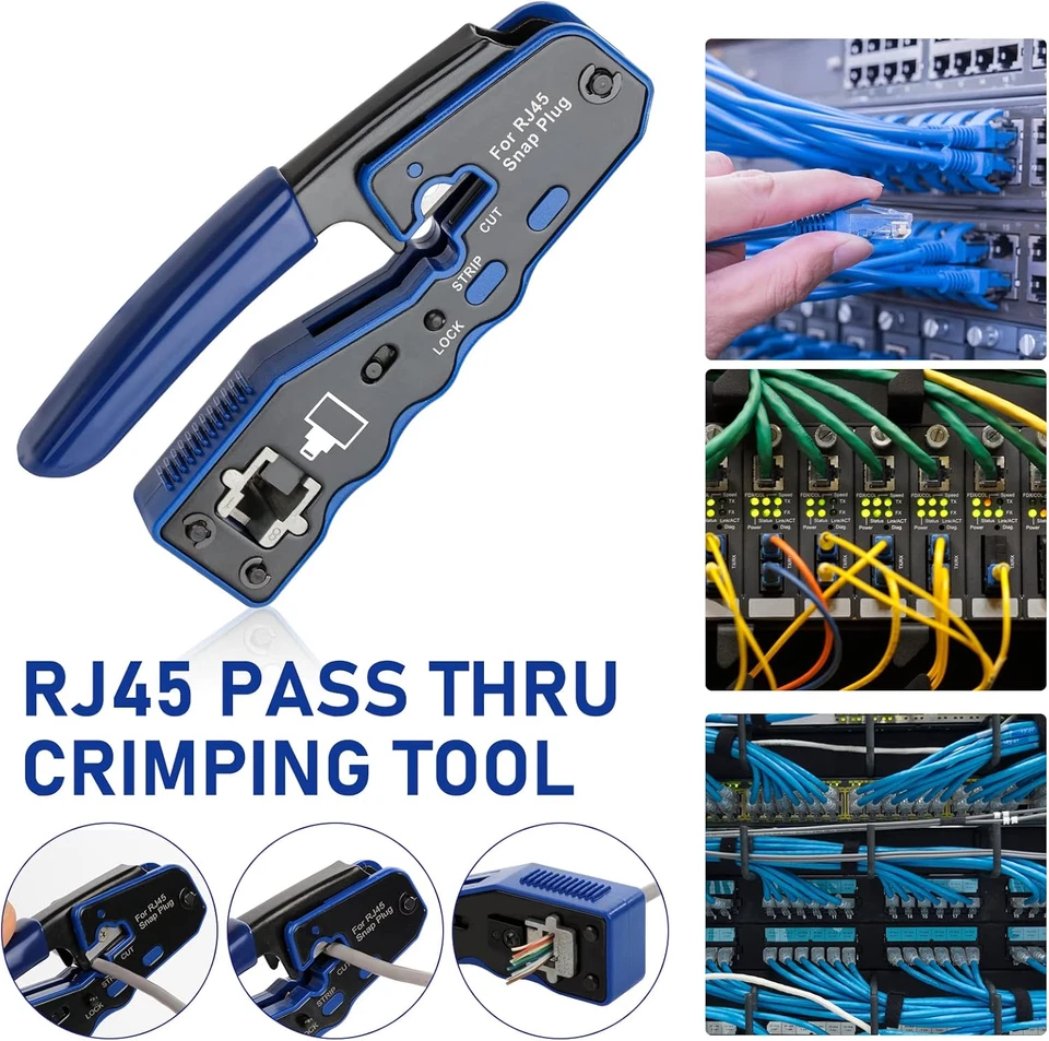 RJ45 Crimp Tool Kit Pass Thru Ethernet Crimper for Cat5E Cat6 Cat6A 8P8C Modular - Image 3 of 4