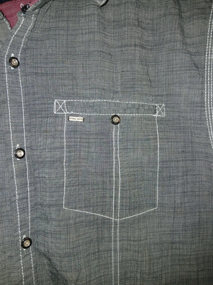 Camisa Point Zero Para Hombre Manga Larga Con Botones Gris Naranja Etiqueta Talla XL Bolsillos Foto 4 de 4