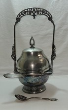 Antique Rockford Silverplate Butter Dish Set Engraved 1882 Lid Knife Spoon Plate