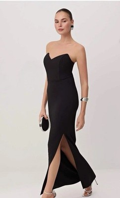 Trendyol Collection Abendkleid lang schwarz trägerlos Schlitz Gr 36