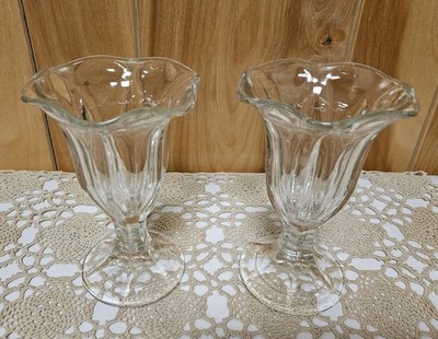VINTAGE ANCHOR HOCKING Footed Sundae Glass Set of 2 1950's Made In USA