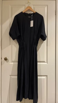 Vestido midi manga abullonada ajustada cuello redondo algodón negro COS talla UK12 - Imagen 1 de 4
