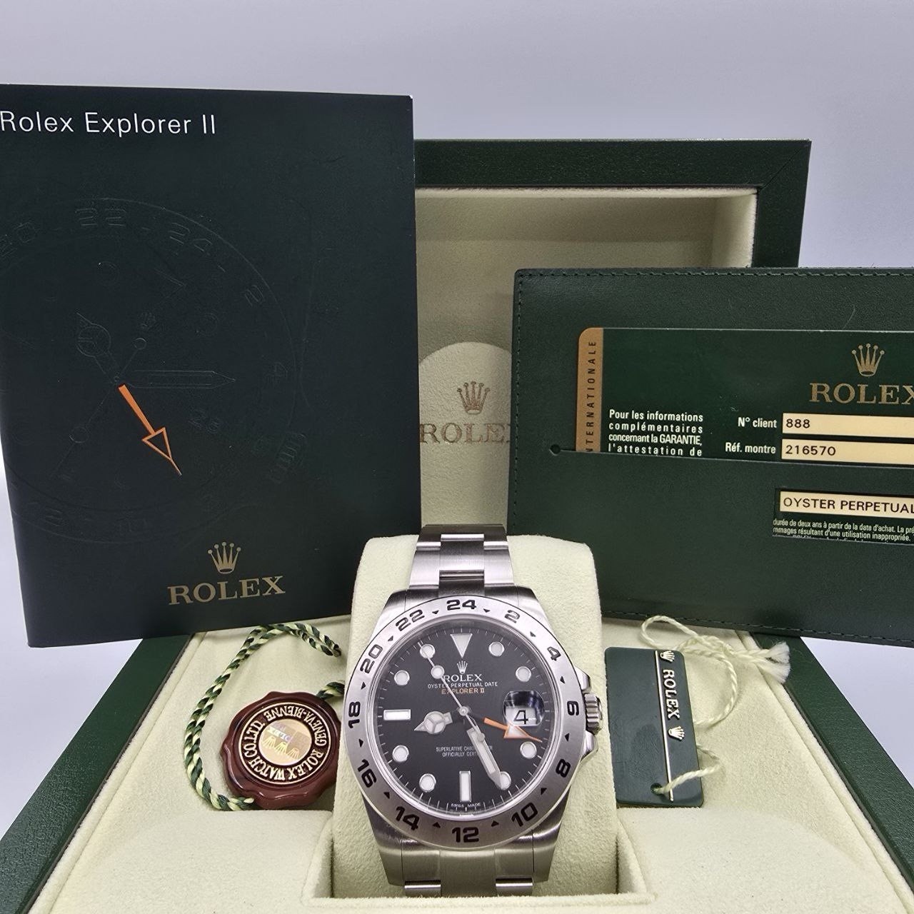 PAPERS 2012 Rolex Explorer II Black Orange Steel 42mm Watch 216570 BOX