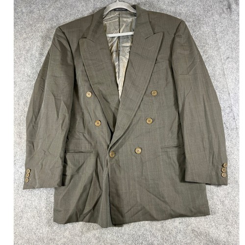 Ermenegildo Zegna Work Blazer Jacket Mens Large Gray Windowpane Double Breasted